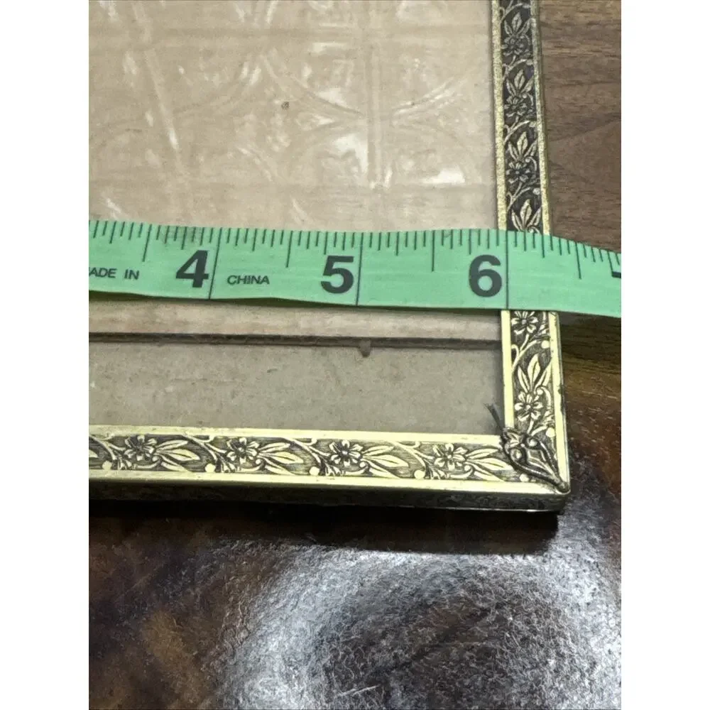 Vintage Metal Picture Frame Glass Easel Ornate Design 6.5x9.5 MCM Decor Heavy